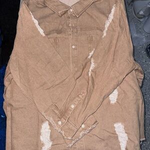 SHEIN Casual Button Down Shirt in Distressed Tan